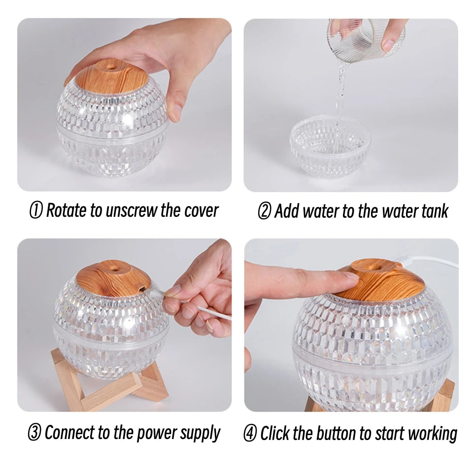 350ml Crystal Ball Air Humidifier USB Portable Fragrance Diffuser Colorful LED Light Ultrasonic Cool Mist Maker Aroma Humidifier