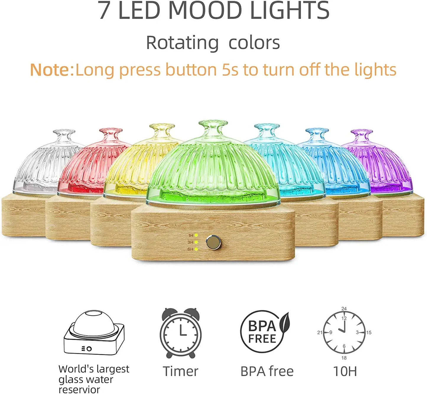 Glass Essential Oil Diffuser Wood Base Glass 200ml Ultrasonic Aroma Diffusers With Timer Waterless Auto Off For Home Office